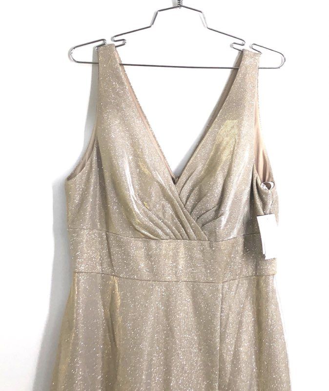 Oleg Cassini Women's Metallic Gold V-Neck Sleeveless Long Slit Gown NWT Sz 12