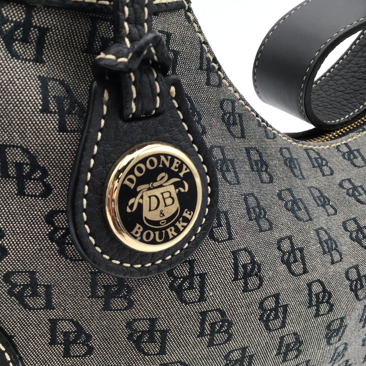Dooney & Bourke Black\Grey 'Monogram Top Zip' Hobo Bag (+COA)