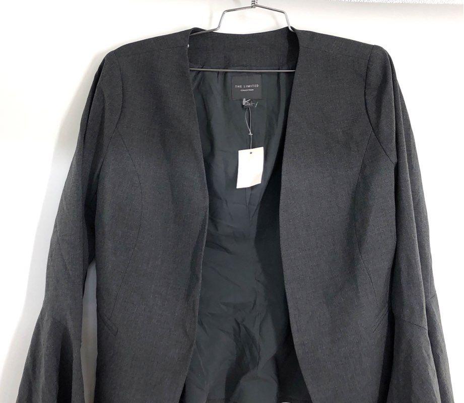 The Limited Women's Gray Bell Sleeve Open Front Cropped Blazer Jacket Sz 2 NWT