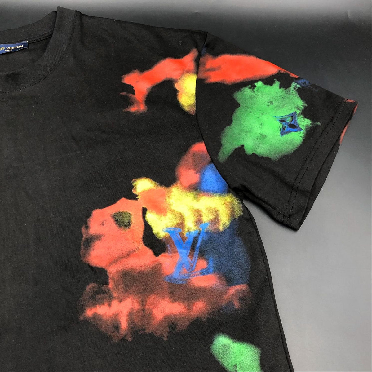 NWT Louis Vuitton Inspired Men's Black/Multicolor Splash Print T-Shirt - Sz 2XL