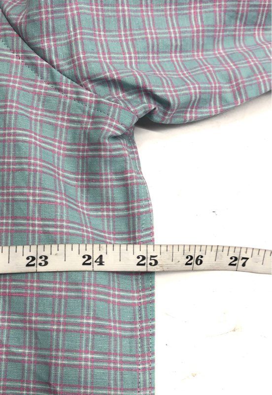 Hagen Men's Aqua Pink Plaid Linen Cotton Blend Button Up Shirt Sz XL NWT