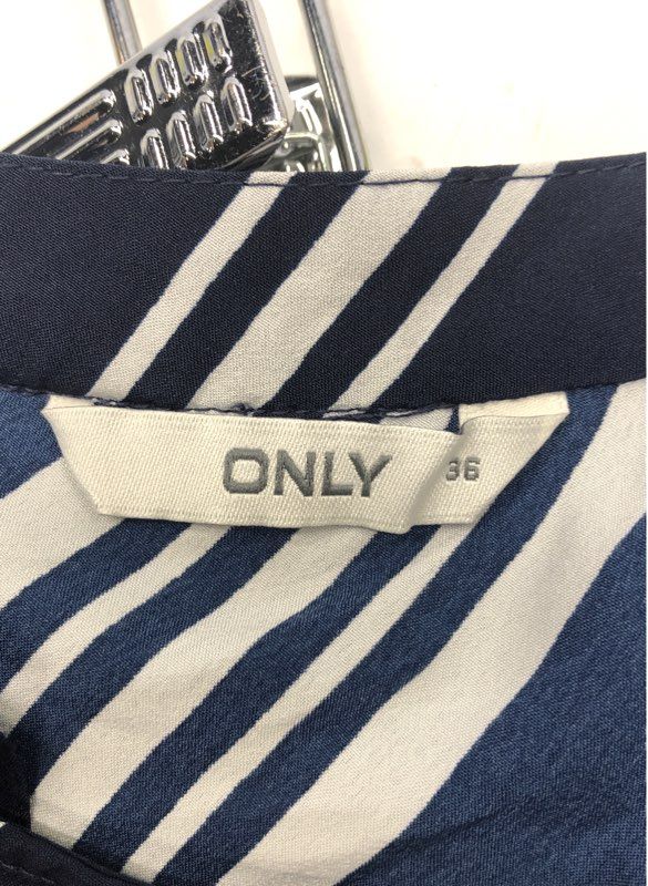 ONLY Women's Navy Blue White Striped Ruffle One Shoulder Blouse Top Sz 36