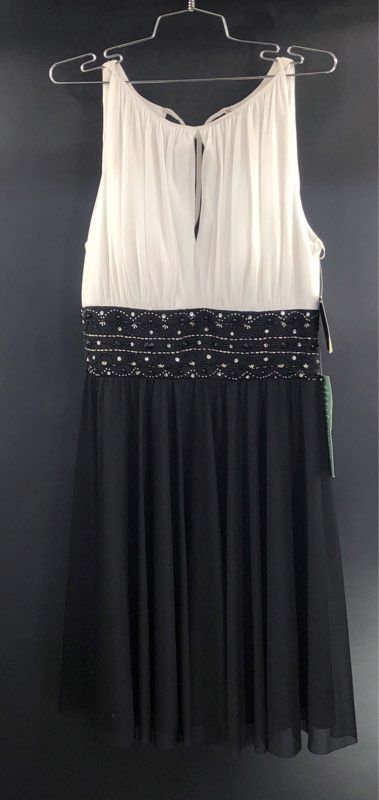 La Nouvelle Renaissance Women's Ivory Black Beaded Waist Colorblock Dress Sz 10