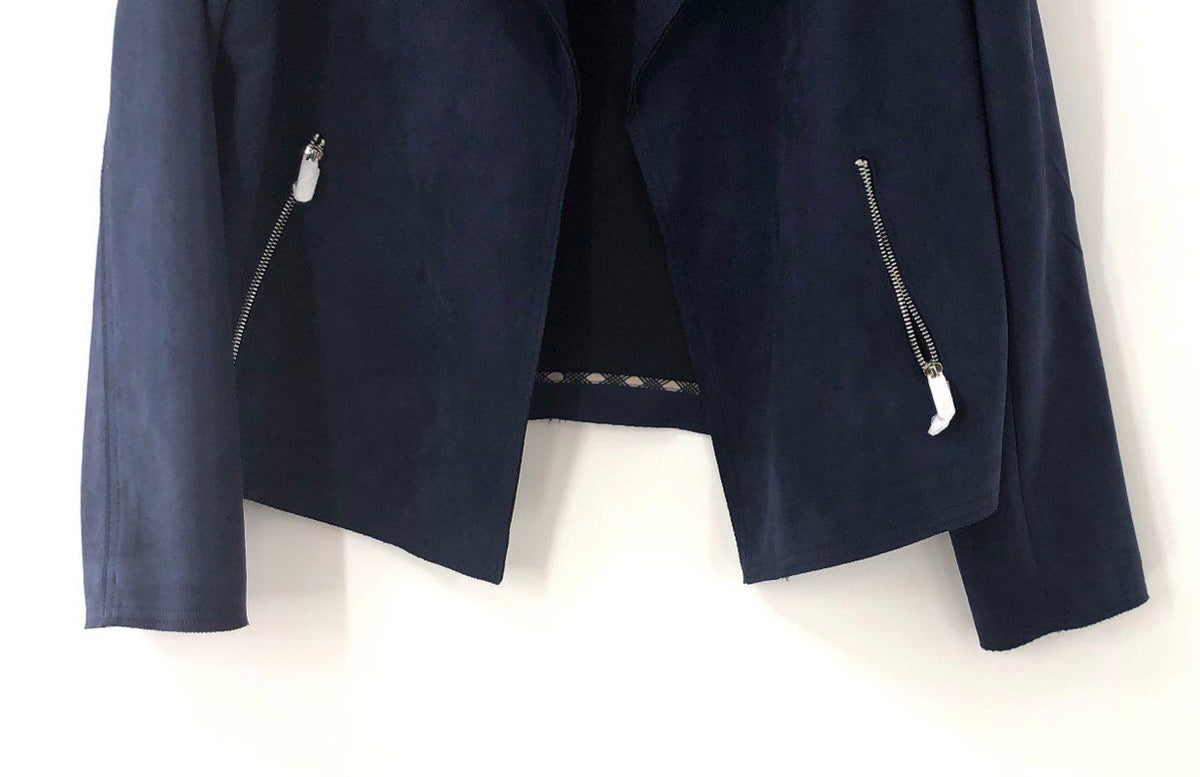 NWT Philosophy Republic Women's Navy Faux Suede Moto Jacket Peacoat Size L