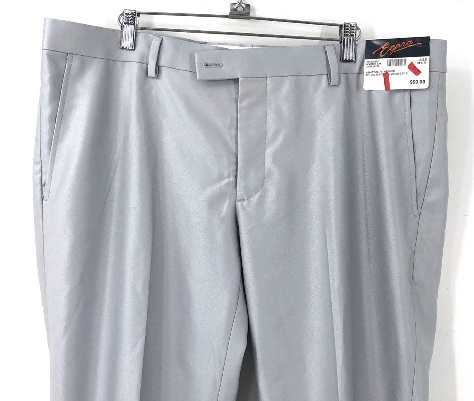 NWT Egara Men's Gray Flat-Front Pockets Straight Leg Dress Pants - Size 38X32