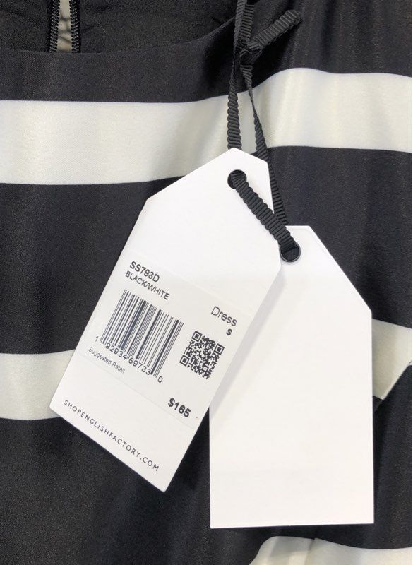 English Factory Women's Black White Striped Sleeveless Pleated Dress NWT Sz S