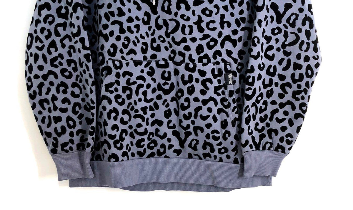 Von Dutch Unisex Cheetah Leopard Print Hoodie Dirty Blue Flocked Size M NWT