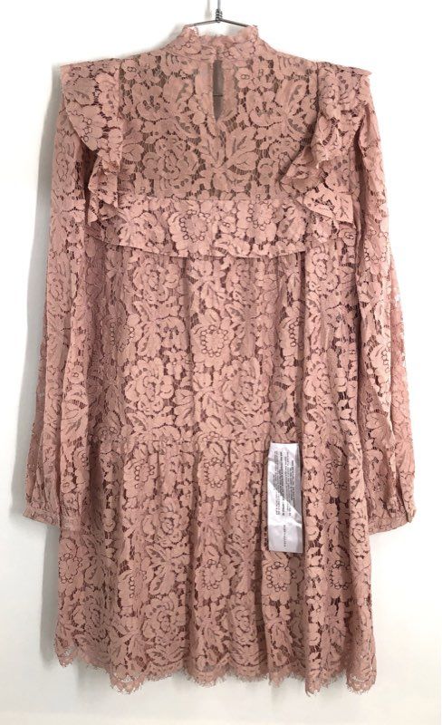 BCBGMAXAZRIA Women's Leonora Lace Ruffle Mini Dress Shadow Blush Pink Sz S NWT