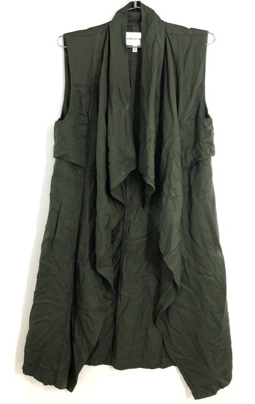 cupcakes and cashmere Women's Olive Green Waterfall Drape Long Vest Sz XS