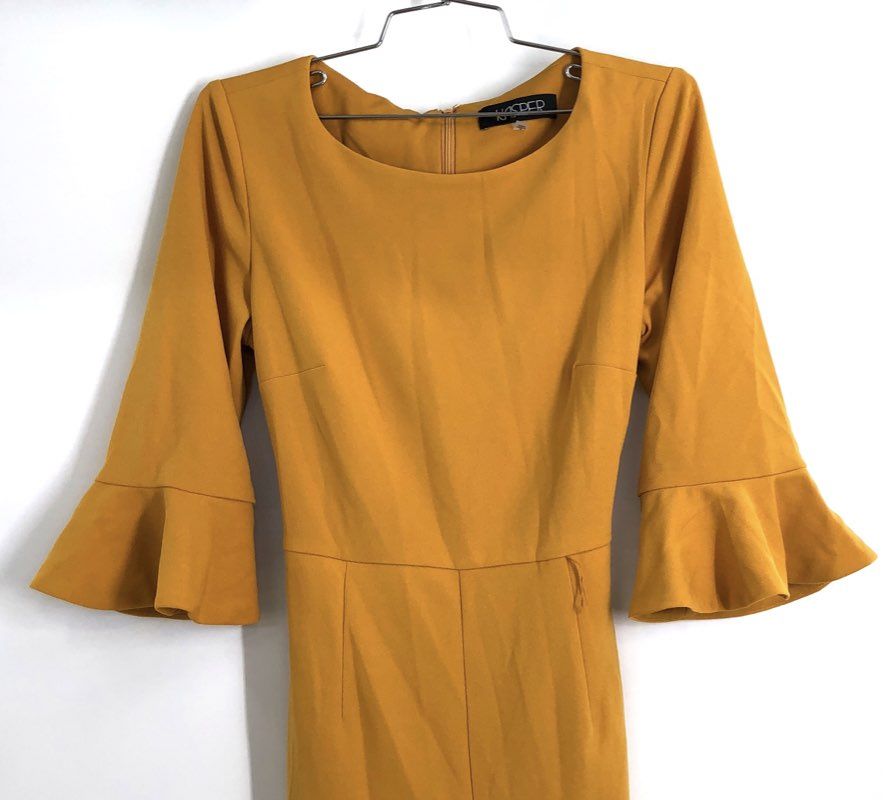 Kasper Women's Jumpsuit Mustard Yellow Bell Sleeve Wide Leg Size S