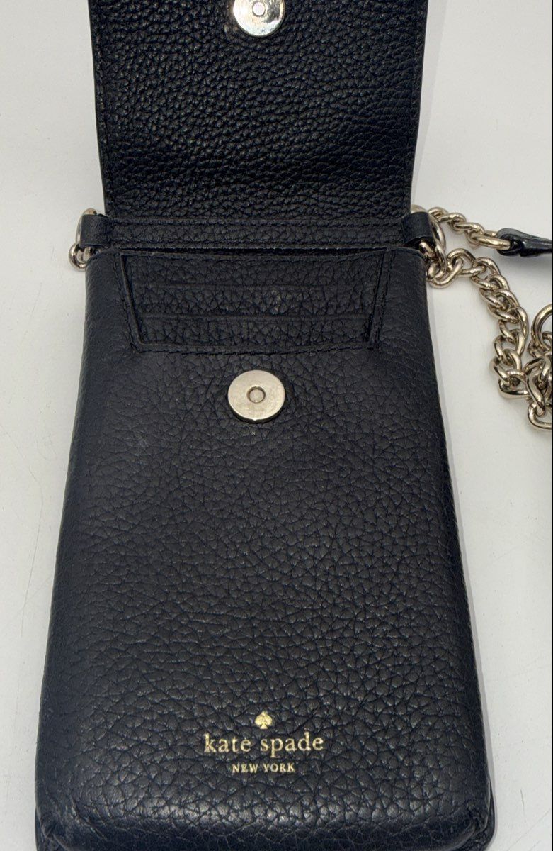 Kate Spade Black Pebbled Leather Phone Crossbody Bag Gold Hardware Small