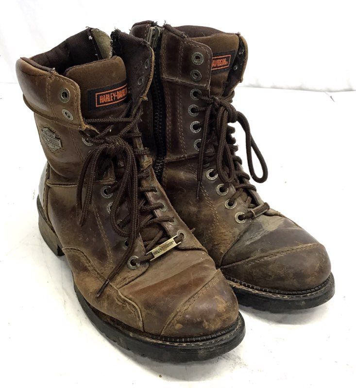 Harley-Davidson Brown Distressed Leather Side-Zip Motorcycle Boots Size 8