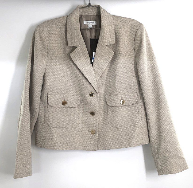 Nine West Women's Tan Multi Textured Three-Button Jacket Notched Lapel NWT Sz XL