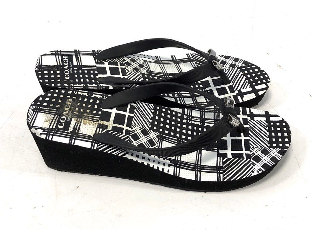 Coach Joklayn Black White Geometric Thong Wedge Sandals Flip Flops Size 7