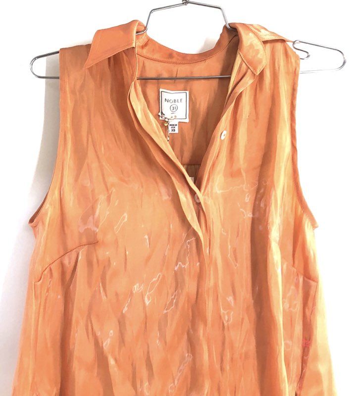 Noble 31 Women's Sleeveless Blouse Copper Silk Blend Iridescent Tunic USA Sz XS