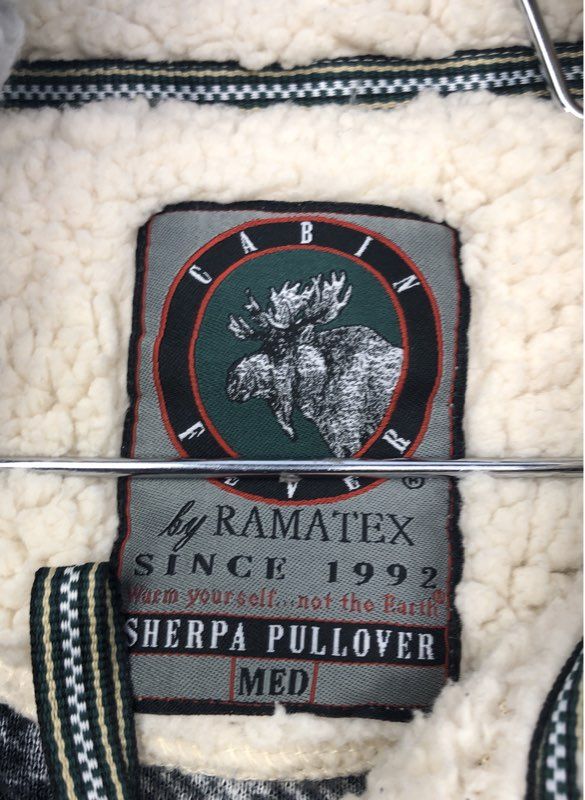 Ramatex Cabin Fever Men's Gray Black Buffalo Plaid Sherpa Pullover Fleece Sz M