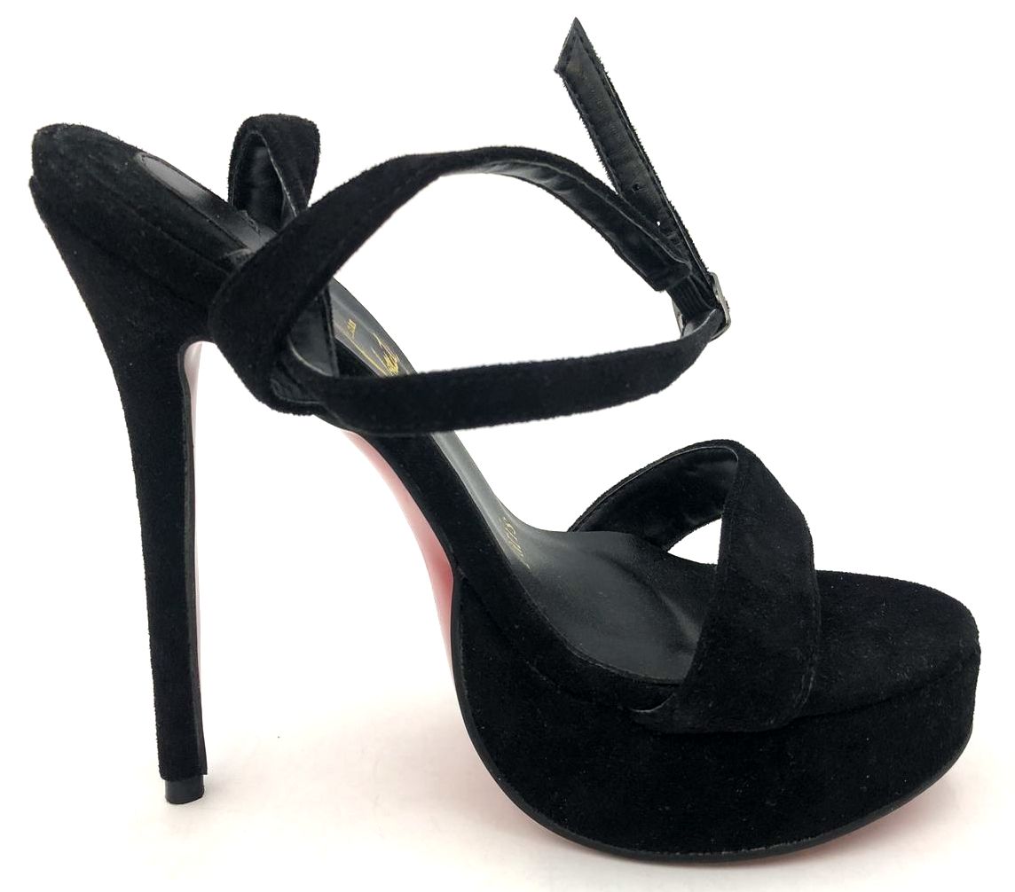 Christian Louboutin Inspired Women's Black Velvet Red-Sole Heels - Size 35
