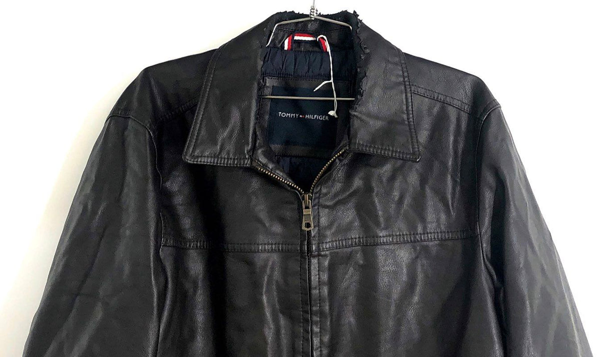Tommy Hilfiger Men's Black Leather Full Zip Quilted Lining Jacket Sz M