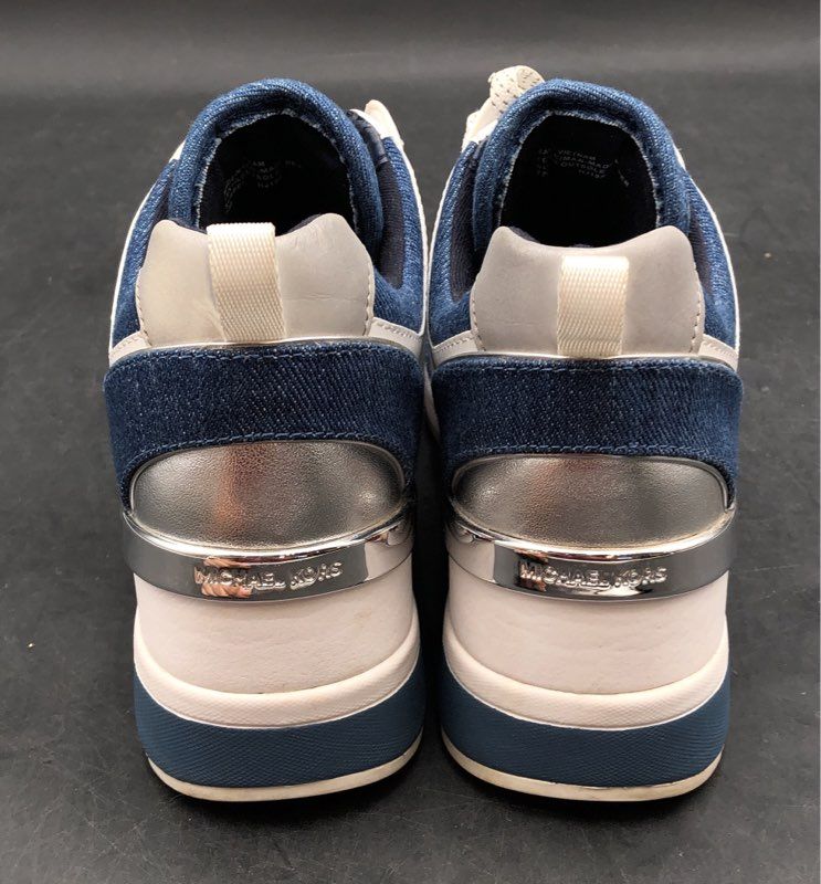 Michael Kors Blue Denim Silver Metallic Trainer Sneakers Women's Size 7M