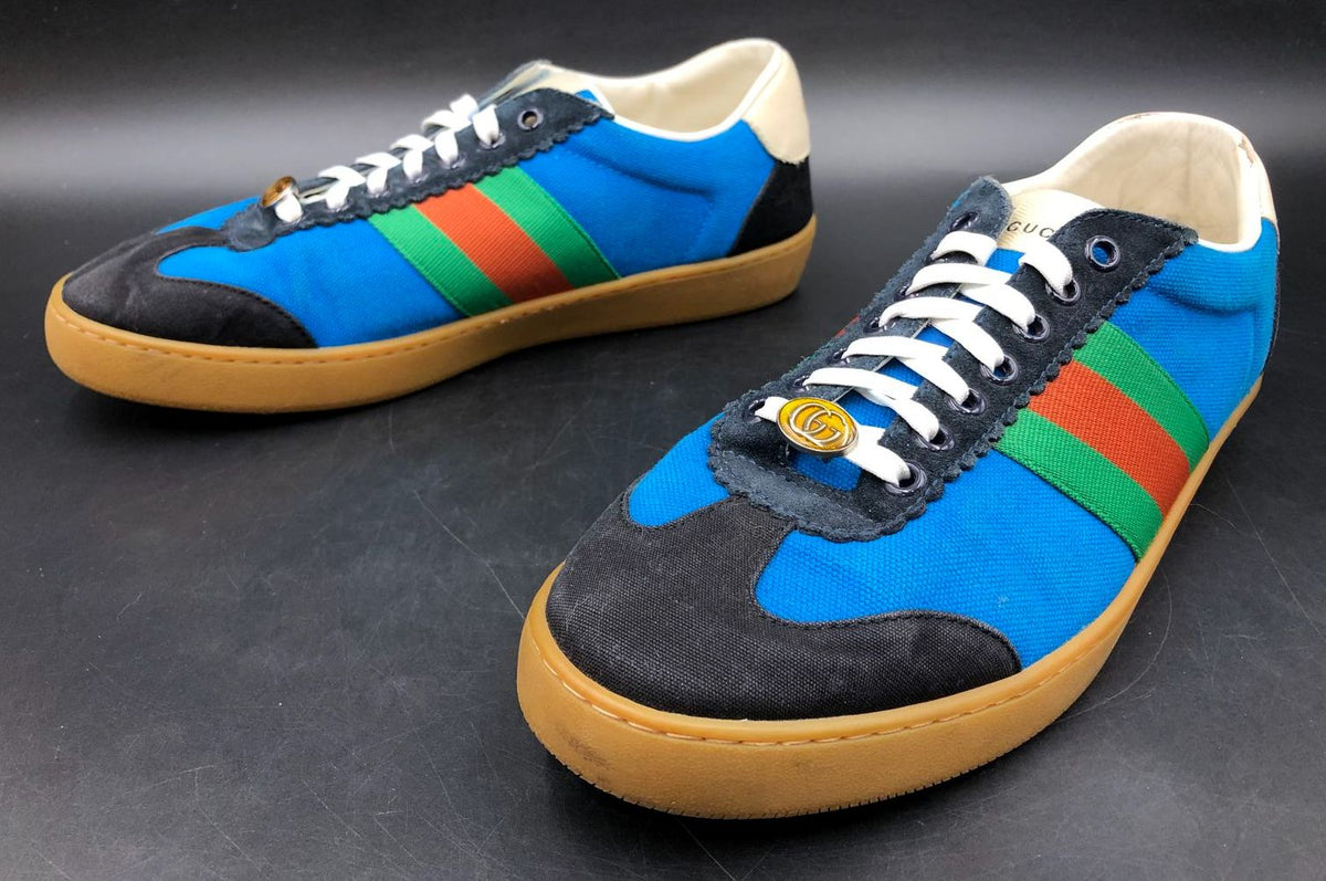 Gucci G74 Nylon 'Bright Blue' Men's Sneakers with Web Stripes - Size 43 (+COA)