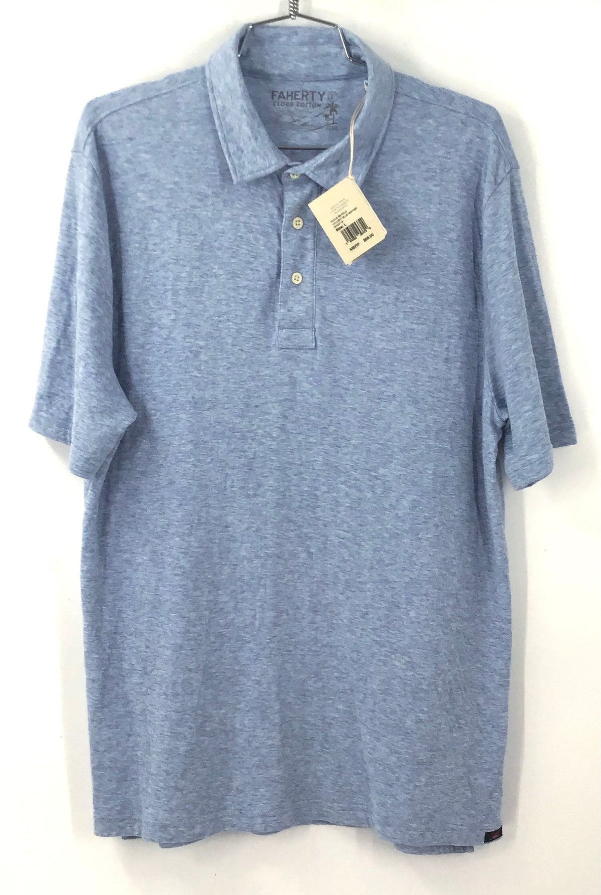 NWT Faherty Men's Light Blue Heather Polo Shirt - Size L