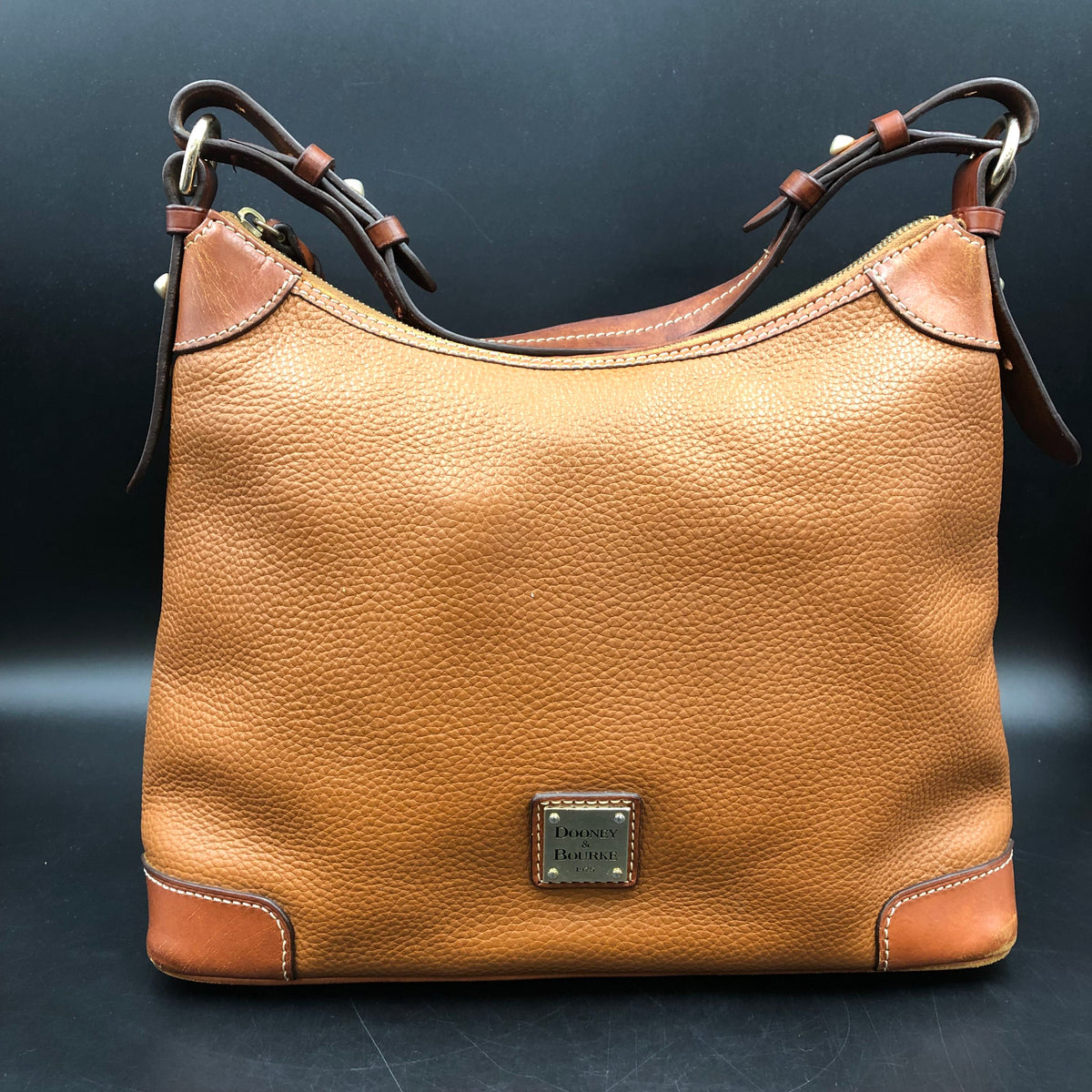 Dooney & Bourke Camel Brown Pebbled Leather Hobo Satchel Bag COA