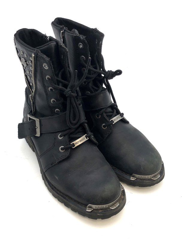 Harley-Davidson Lornell Black Studded Leather Motorcycle Boots Women's Size 9