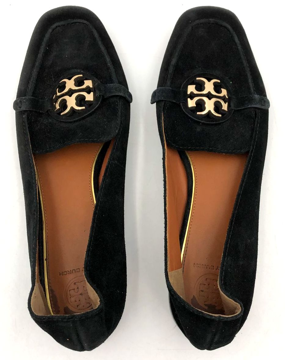 Tory Burch 'Metal Miller' Women's Black Suede Loafers with Logo - Size 10 (+COA)