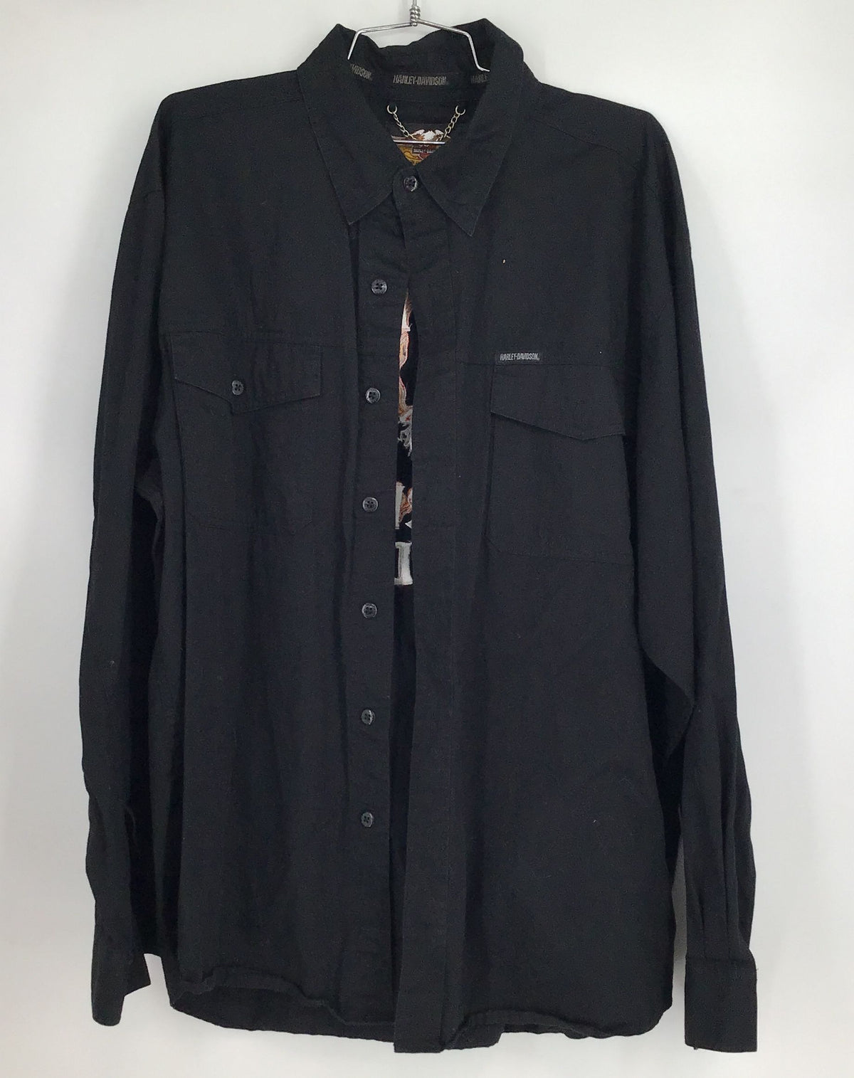 Vintage Harley-Davidson Men&#39;s Black Cotton Long Sleeve Button-Up Shirt - Size XL