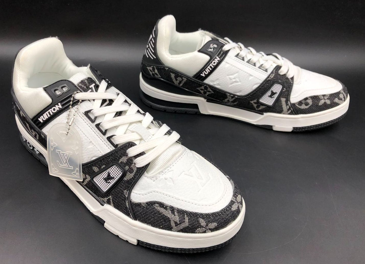 Louis Vuitton Inspired Men's Signature LV Monogram Black/White Sneakers - Sz 45