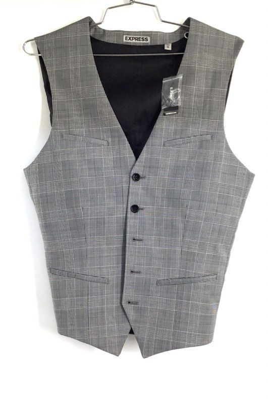Express Men's Gray Glen Plaid Wool Blend Suit Vest Waistcoat NWT Sz XS