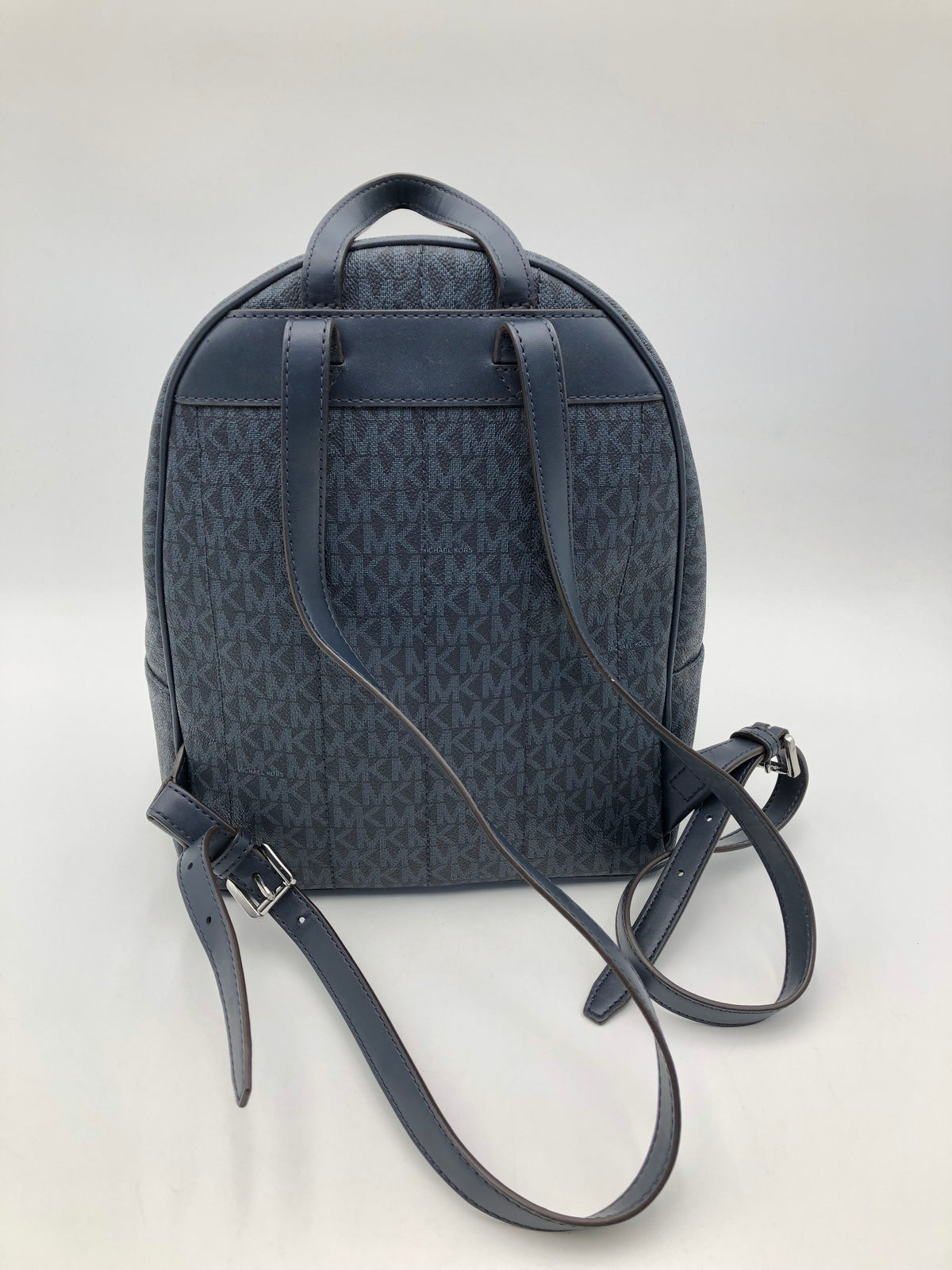 Michael Kors Navy Blue Leather Signature Print Back Pack (+COA)