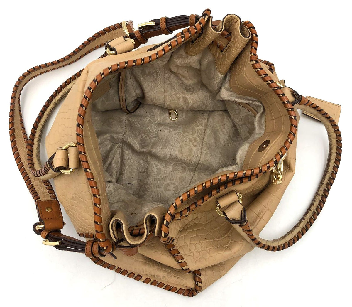 Michael Kors 'Hamilton' Tan Croc Embossed Leather & Brown Whipstitch Tote (+COA)