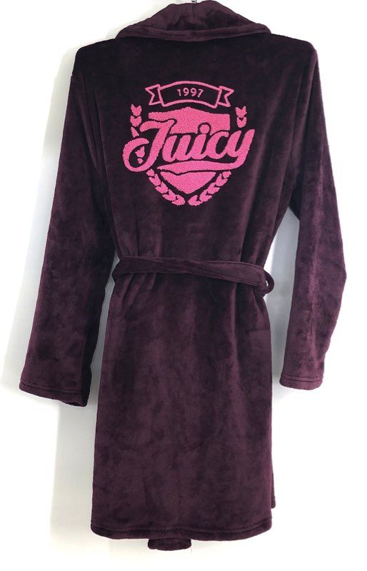 Juicy Couture Women's Purple Plush Belted Robe Shawl Collar Logo Sz S/M
