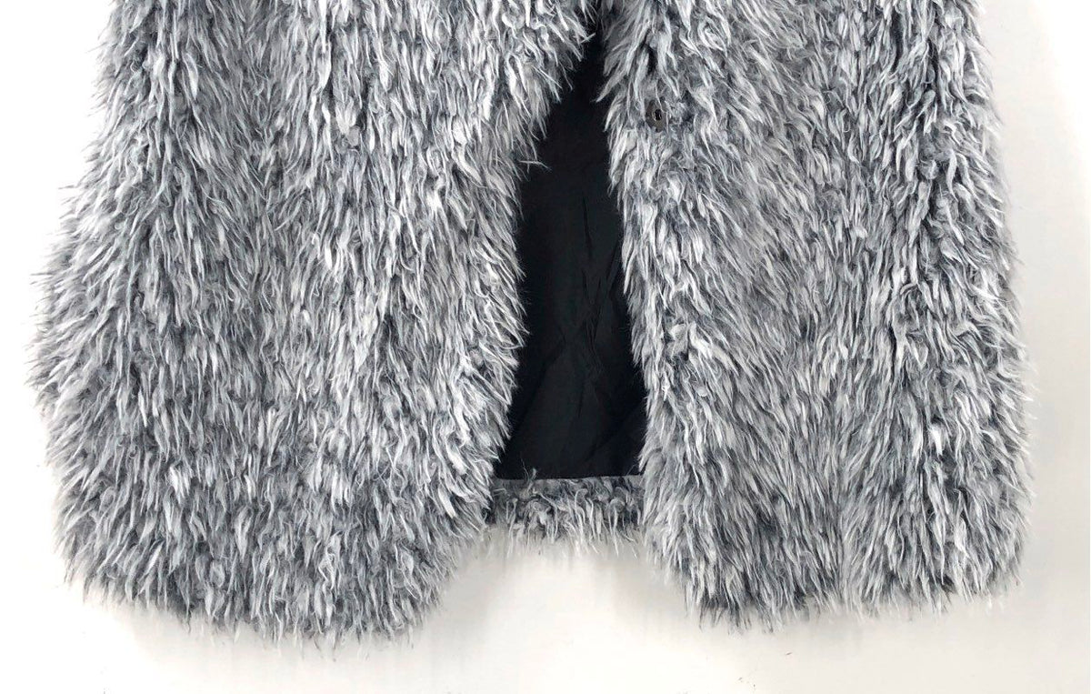Johnston & Murphy Women's Gray Faux Fur Shaggy Vest Open Front NWT Size L