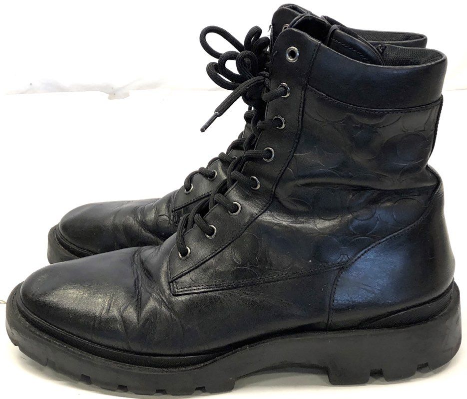 Coach Citysole Tactical Boot Black Leather Lace Up Side Zip Combat Size 11.5 D