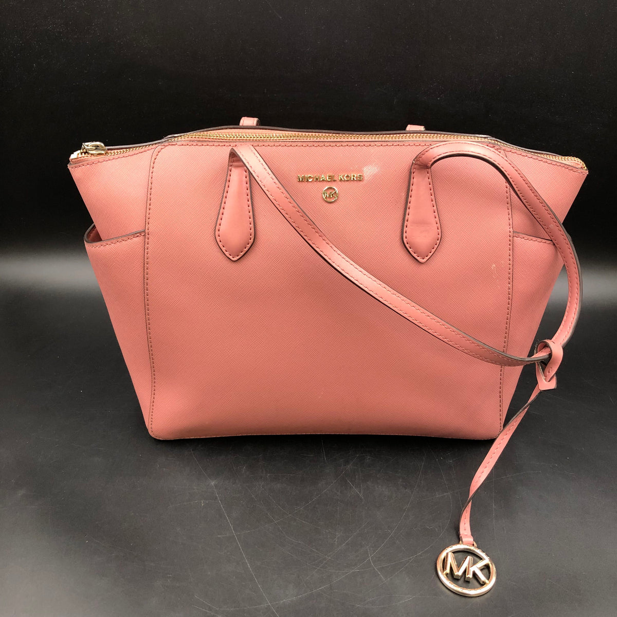 Michael Kors Rose Pink Jet Set Laila Satchel Bag Gold Hardware COA