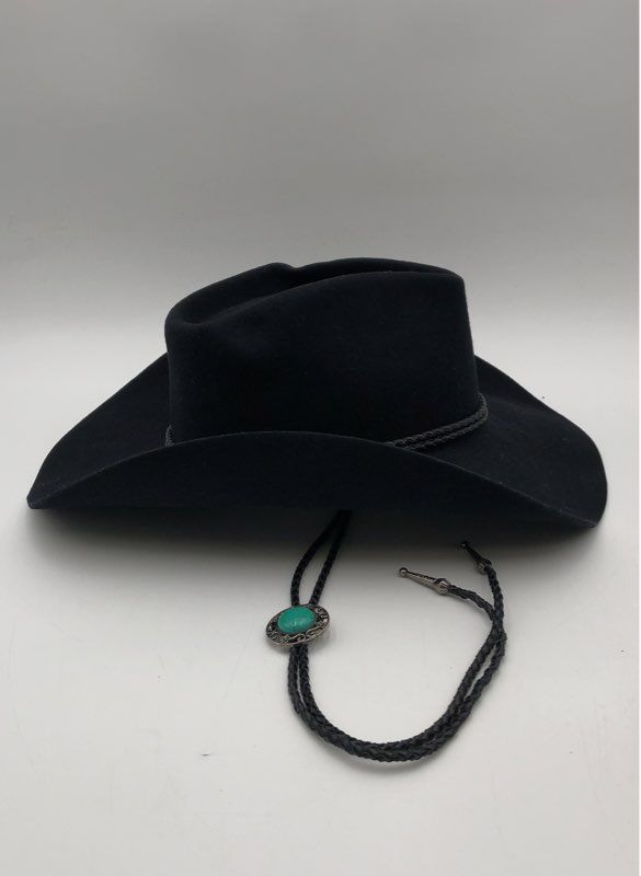 Wyeth Women's Lennox Cowboy Hat Black Wool Braided Turquoise Bolo NWT Sz O/S