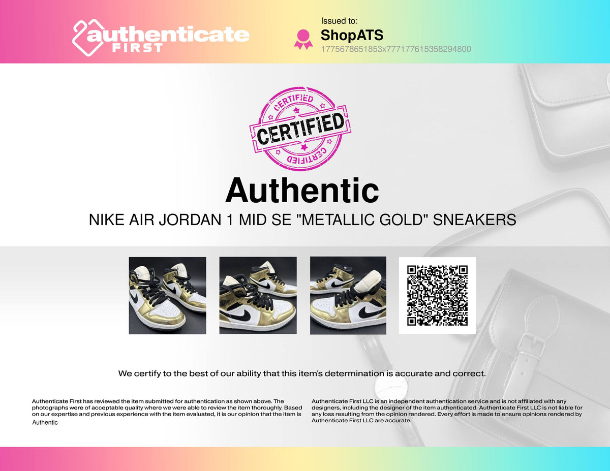 Nike Air Jordan 1 Mid SE Metallic Gold White Black Sneakers Men's Size 8 COA