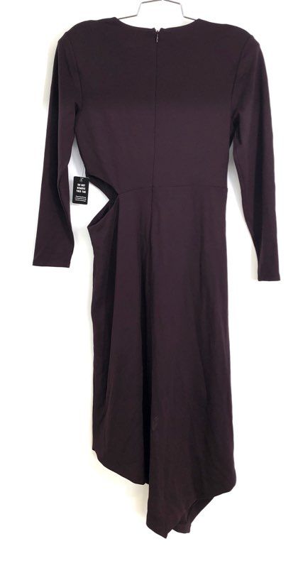 Express Women's Side Cutout Long Sleeve Pleated Asymmetric Dress Purple Sz M NWT