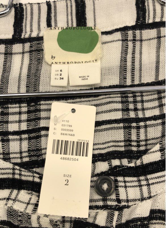 Anthropologie Women's Black White Plaid Grid Tunic Blouse High Low Sz 2 NWT
