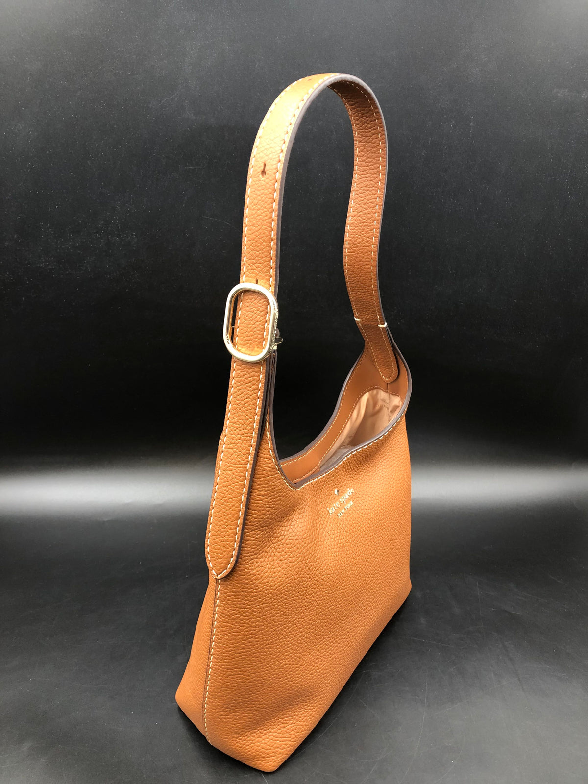 Kate Spade Cognac Brown Pebbled Leather '454' Shoulder Bag Silver Hardware COA