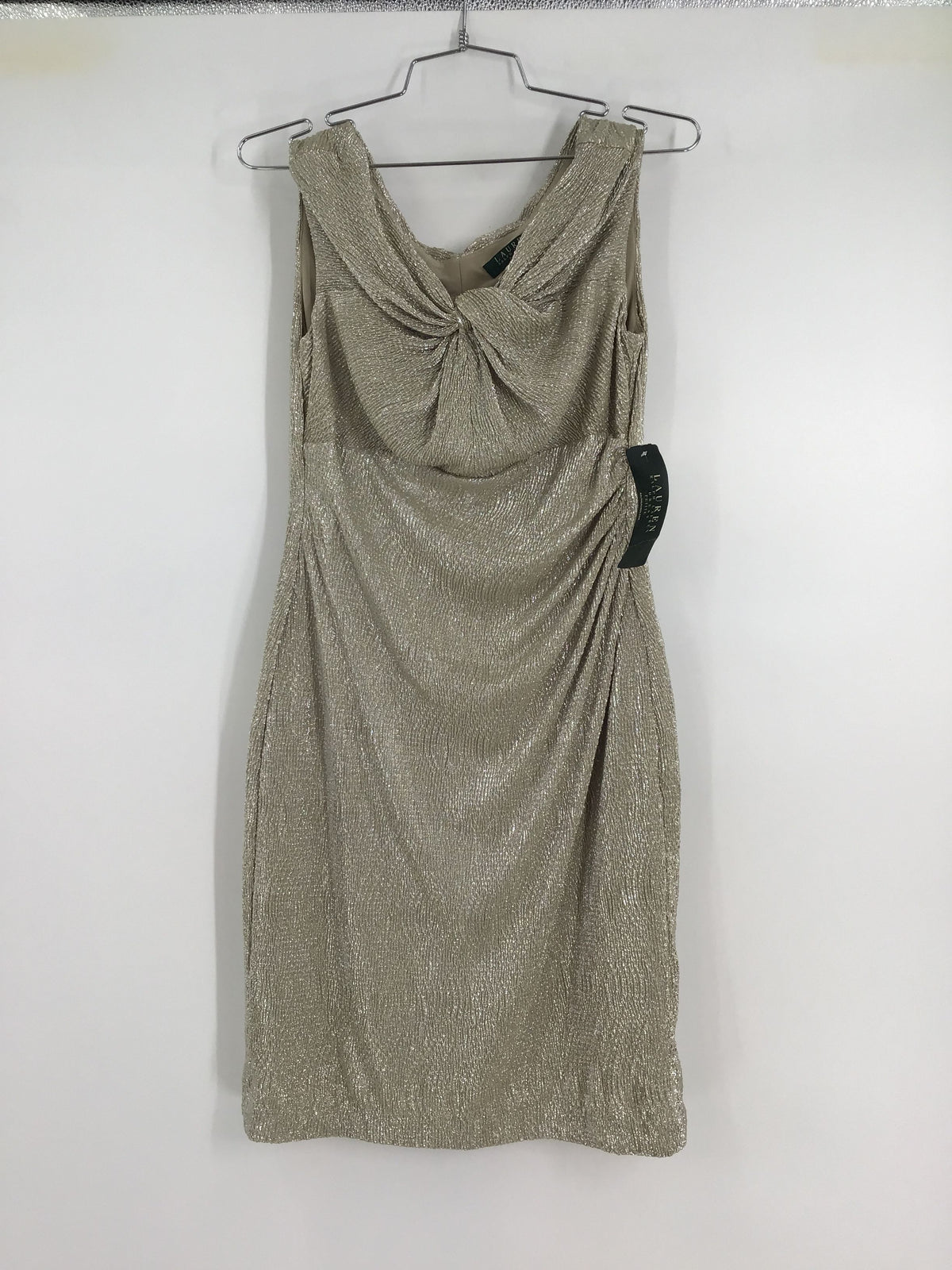 NWT Lauren Ralph Lauren Women&#39;s White Gold Sheath Dress - Size 8P