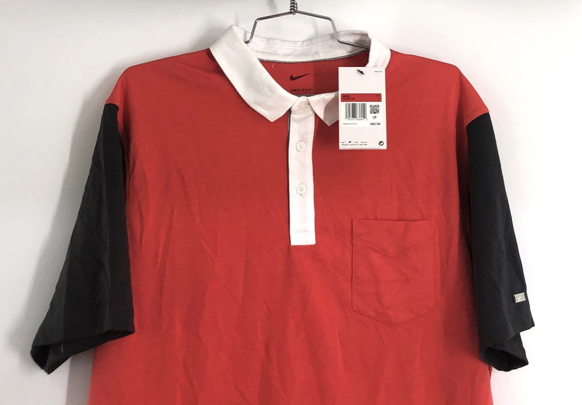 Nike Men's Golf Dri-FIT Colorblock Polo Shirt Red Black NWT Size L