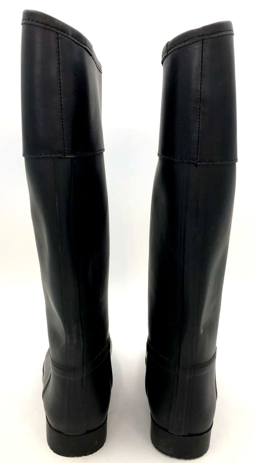 Tory Burch Women's Black Rubber/Leather Rain Boots w/ Logo Detail - Sz 7B (+COA)