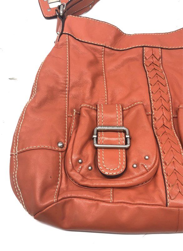 Tignanello Orange Pebbled Leather Shoulder Bag Braided Detail Hobo Purse