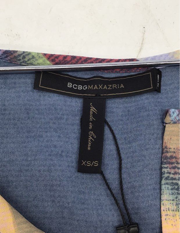 BCBGMAXAZRIA Women's Cristen High-Low Dress Stormy Blue Multi Chevron NWT XS/S