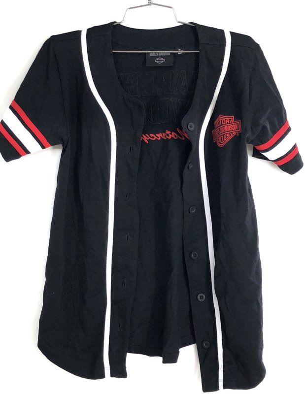 Harley-Davidson Black Baseball Jersey Button Front Shirt Logo Graphics Sz XS