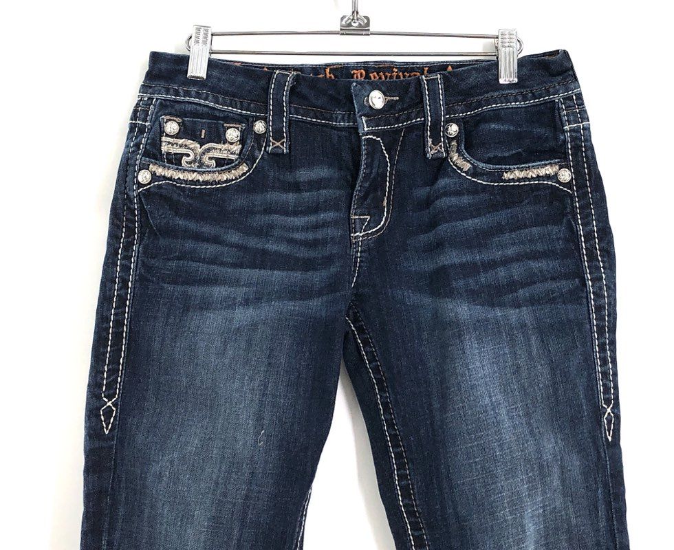 Rock Revival Women's Rubella EP Capri Jeans Dark Wash Embellished Pockets Sz 27