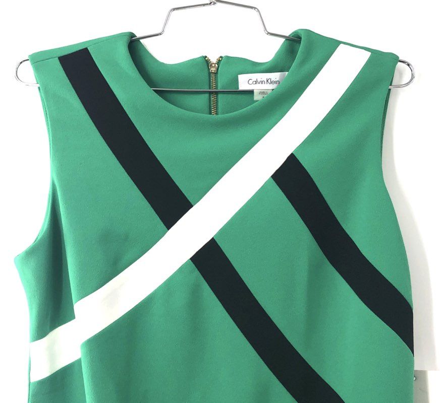 Calvin Klein Women's Sheath Dress Green Colorblock Sleeveless NWT Sz 8